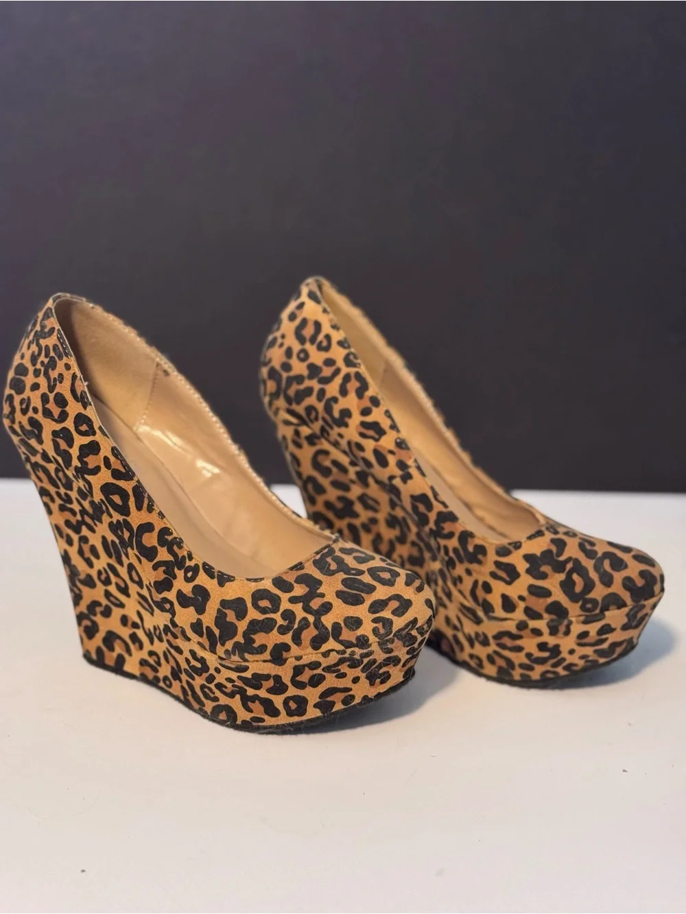Leopard Print Platform Wedge Pumps